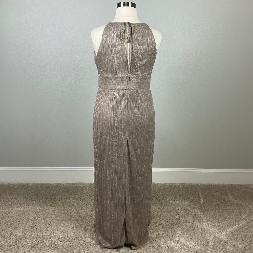 R&M Richards Metallic Halter Long Column Evening Gown Gold Size 18 Dress - Picture 7 of 12